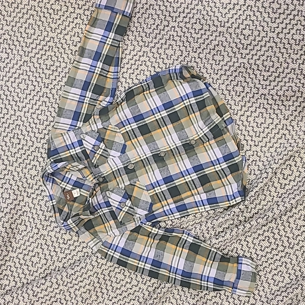 Tea Collection Green Flannel with Blue and Yellow Stripe Size 3
